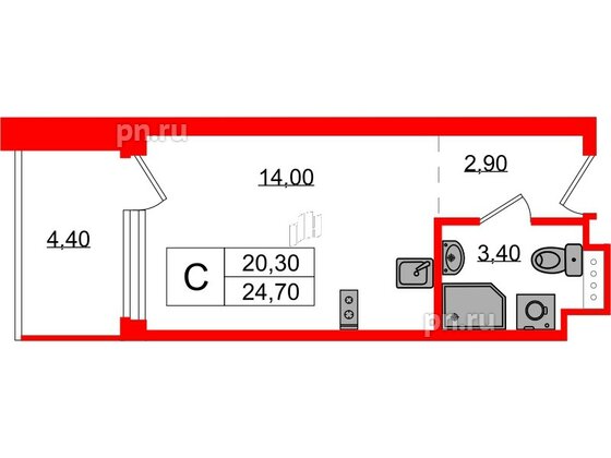 Апартаменты в ЖК Морская Ривьера, студия, 24.7 м², 10 этаж