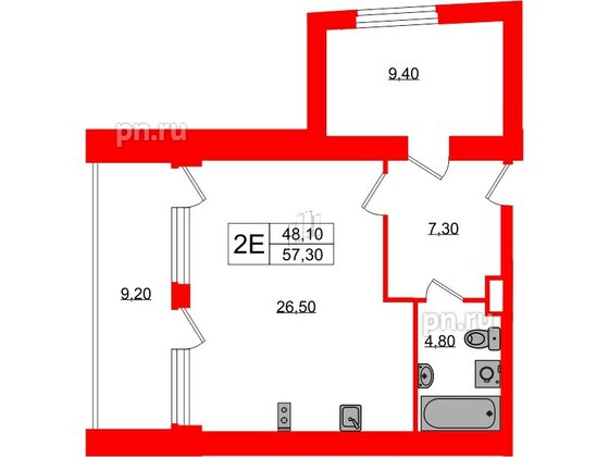 Апартаменты в ЖК Морская Ривьера, 1 комнатные, 57.3 м², 4 этаж