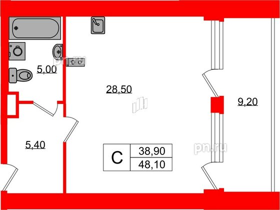 Апартаменты в ЖК Морская Ривьера, студия, 48.1 м², 4 этаж