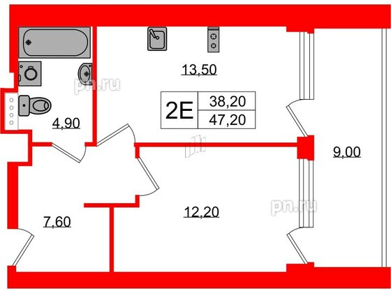 Апартаменты в ЖК Морская Ривьера, 1 комнатные, 47.2 м², 8 этаж