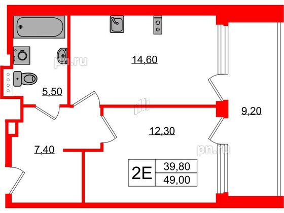 Апартаменты в ЖК Морская Ривьера, 1 комнатные, 49 м², 10 этаж