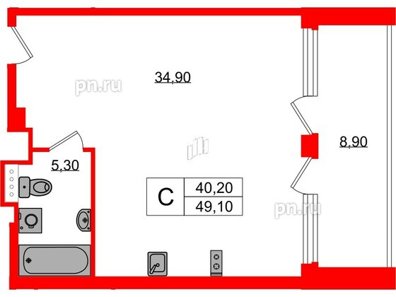 Апартаменты в ЖК Морская Ривьера, студия, 49.1 м², 12 этаж