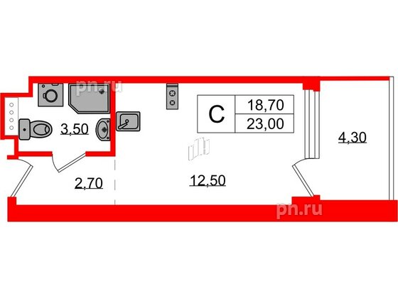 Апартаменты в ЖК Морская Ривьера, студия, 23 м², 9 этаж