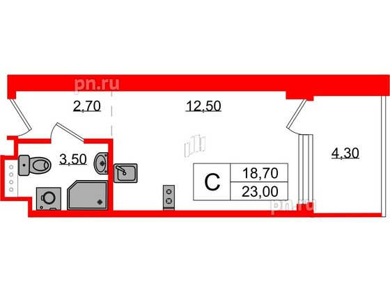 Апартаменты в ЖК Морская Ривьера, студия, 23 м², 9 этаж