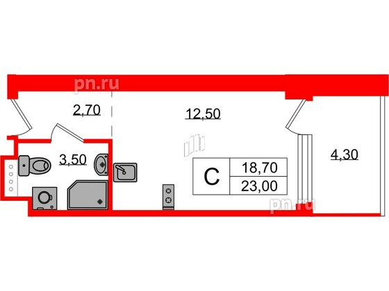 Апартаменты в ЖК Морская Ривьера, студия, 23 м², 9 этаж