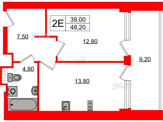 Апартаменты в ЖК Морская Ривьера, 1 комнатные, 48.2 м², 6 этаж