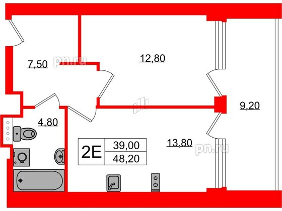 Апартаменты в ЖК Морская Ривьера, 1 комнатные, 48.2 м², 7 этаж