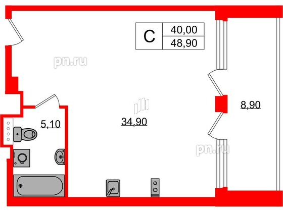 Апартаменты в ЖК Морская Ривьера, студия, 48.9 м², 10 этаж