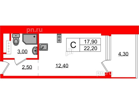 Апартаменты в ЖК Морская Ривьера, студия, 22.2 м², 6 этаж