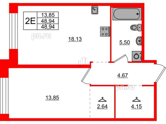 Квартира в ЖК AVANT, 1 комнатная, 48.94 м², 3 этаж