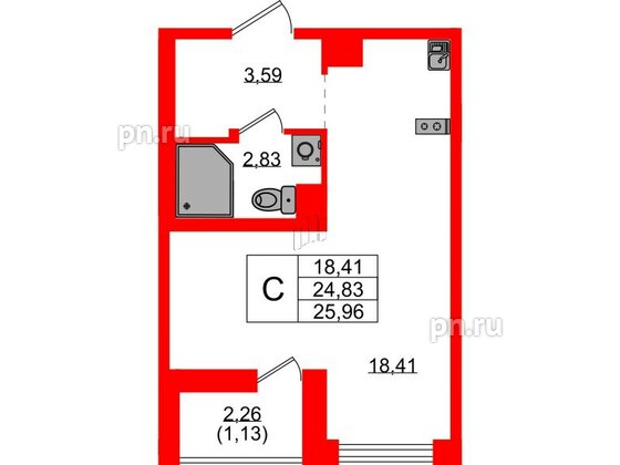 Квартира в ЖК UP-квартал Новый Московский, студия, 25.96 м², 2 этаж