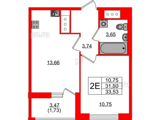 Квартира в ЖК UP-квартал Новый Московский, 1 комнатная, 33.53 м², 8 этаж