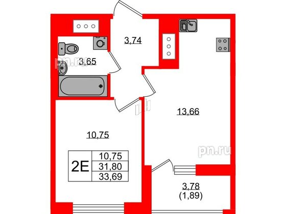 Квартира в ЖК UP-квартал Новый Московский, 1 комнатная, 33.69 м², 10 этаж