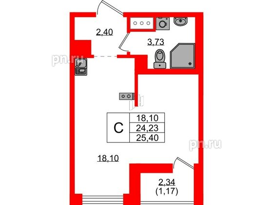 Квартира в ЖК UP-квартал Новый Московский, студия, 25.48 м², 7 этаж