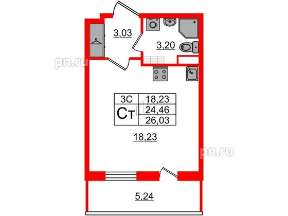 Квартира в ЖК «Парадный ансамбль», студия, 24.46 м², 4 этаж