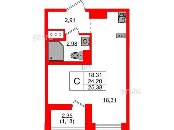 Квартира в ЖК UP-квартал Новый Московский, студия, 25.38 м², 9 этаж