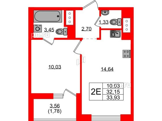 Квартира в ЖК UP-квартал Новый Московский, 1 комнатная, 33.93 м², 10 этаж