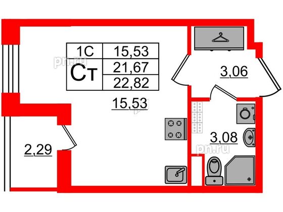 Квартира в ЖК «Парадный ансамбль», студия, 21.67 м², 4 этаж