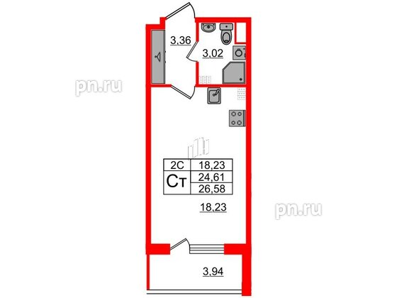 Квартира в ЖК «Парадный ансамбль», студия, 24.61 м², 4 этаж