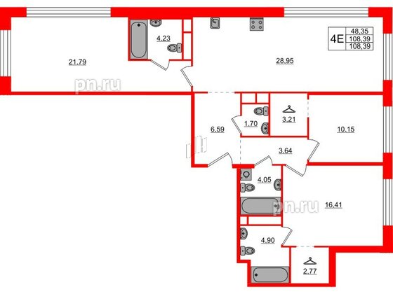 Квартира в ЖК AVANT, 3 комнатная, 108.39 м², 3 этаж