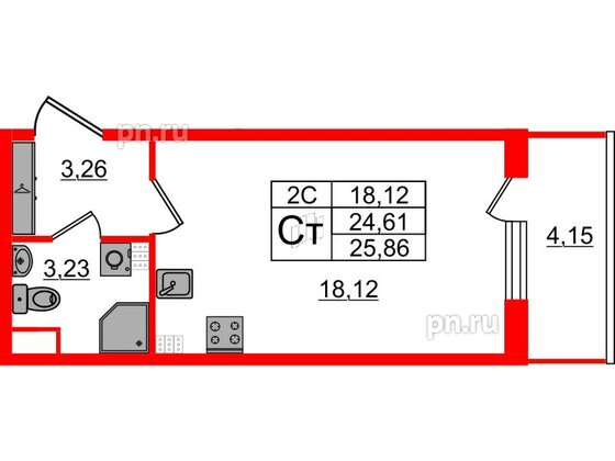 Квартира в ЖК «Парадный ансамбль», студия, 24.61 м², 4 этаж