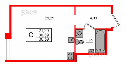 Квартира в ЖК AVANT, студия, 30.59 м², 3 этаж