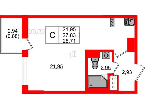 Квартира в ЖК UP-квартал Новый Московский, студия, 28.71 м², 9 этаж