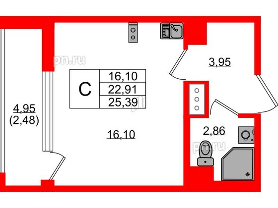 Квартира в ЖК UP-квартал Новый Московский, студия, 25.39 м², 3 этаж