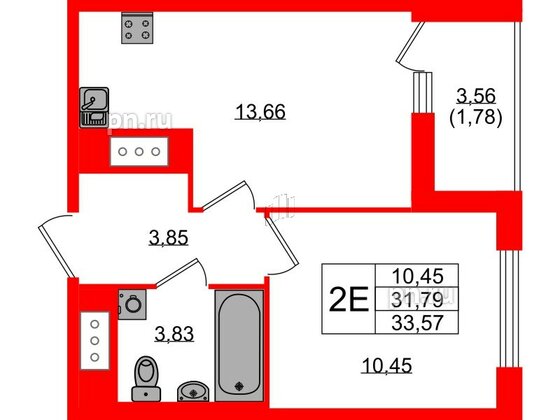 Квартира в ЖК UP-квартал Новый Московский, 1 комнатная, 33.57 м², 10 этаж