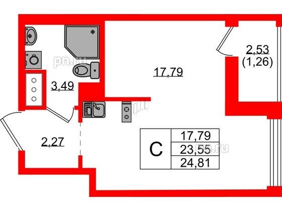 Квартира в ЖК UP-квартал Новый Московский, студия, 24.81 м², 8 этаж