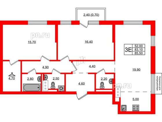 Квартира в ЖК Курортный квартал, 2 комнатная, 85.5 м², 5 этаж