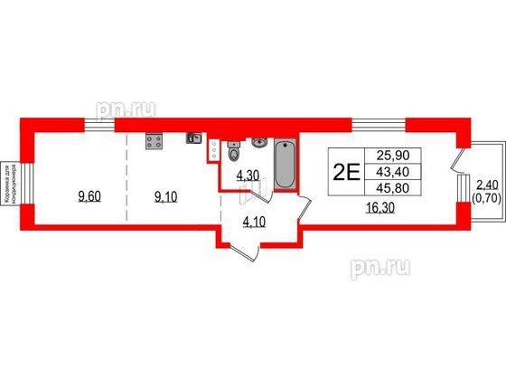 Квартира в ЖК Курортный квартал, 1 комнатная, 45.8 м², 7 этаж