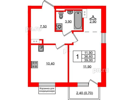 Квартира в ЖК Курортный квартал, 1 комнатная, 39 м², 8 этаж