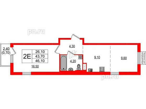 Квартира в ЖК Курортный квартал, 1 комнатная, 46.1 м², 3 этаж