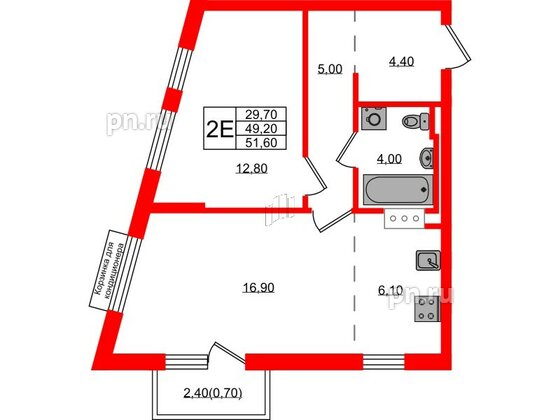 Квартира в ЖК Курортный квартал, 1 комнатная, 51.6 м², 3 этаж