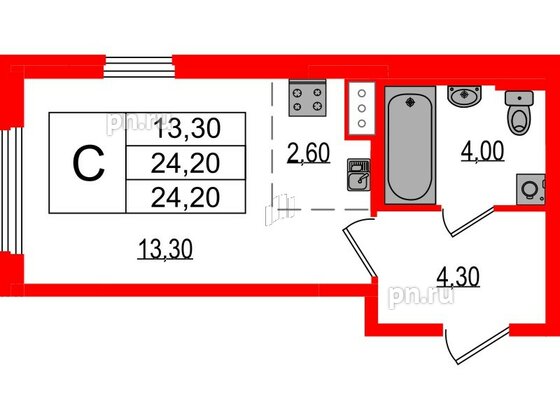 Квартира в ЖК Курортный квартал, студия, 24.2 м², 1 этаж