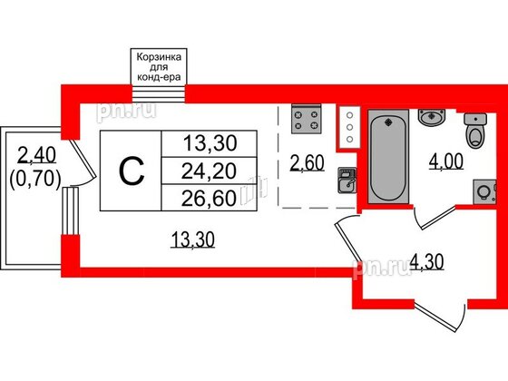 Квартира в ЖК Курортный квартал, студия, 26.6 м², 9 этаж