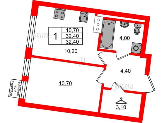 Квартира в ЖК Курортный квартал, 1 комнатная, 32.4 м², 5 этаж