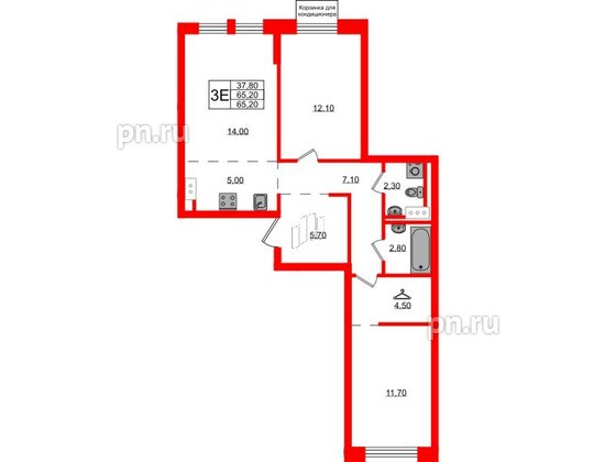 Квартира в ЖК Курортный квартал, 2 комнатная, 65.2 м², 2 этаж