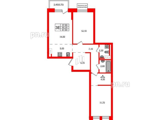 Квартира в ЖК Курортный квартал, 2 комнатная, 67.6 м², 3 этаж