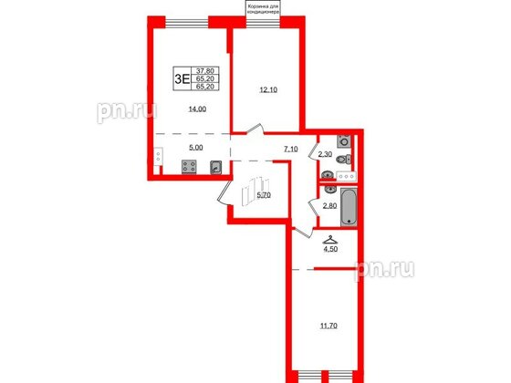 Квартира в ЖК Курортный квартал, 2 комнатная, 65.2 м², 5 этаж