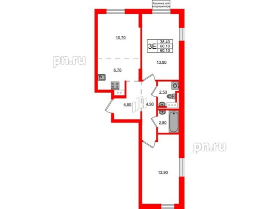 Квартира в ЖК Курортный квартал, 2 комнатная, 60.1 м², 7 этаж