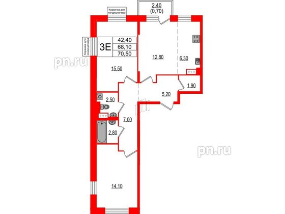 Квартира в ЖК Курортный квартал, 2 комнатная, 70.5 м², 2 этаж