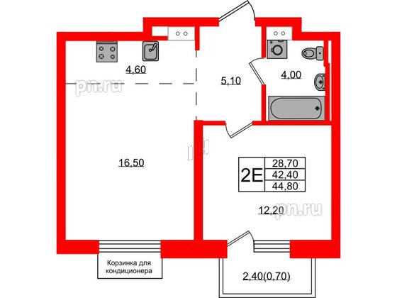 Квартира в ЖК Курортный квартал, 1 комнатная, 44.8 м², 5 этаж