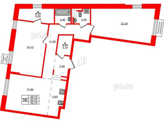 Квартира в ЖК Курортный квартал, 2 комнатная, 92.7 м², 2 этаж