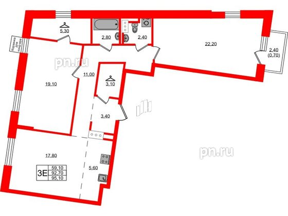 Квартира в ЖК Курортный квартал, 2 комнатная, 95.1 м², 4 этаж