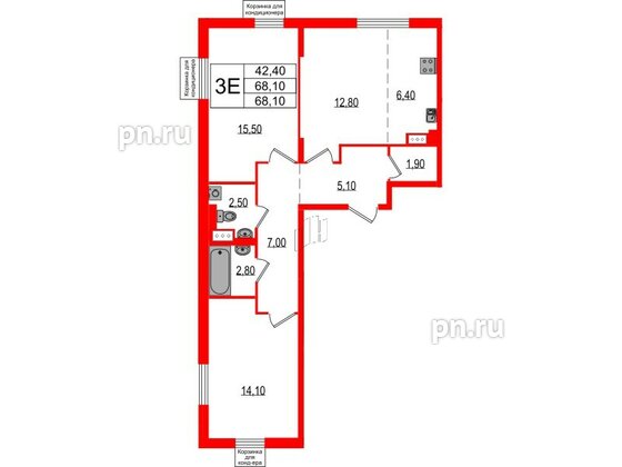 Квартира в ЖК Курортный квартал, 2 комнатная, 68.1 м², 2 этаж