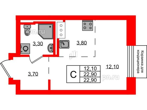 Квартира в ЖК Курортный квартал, студия, 22.9 м², 7 этаж