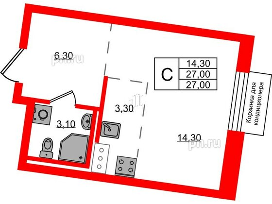 Квартира в ЖК Курортный квартал, студия, 27 м², 3 этаж