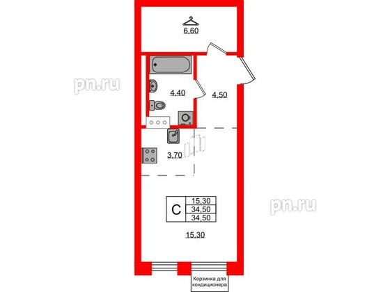 Квартира в ЖК Курортный квартал, студия, 34.5 м², 4 этаж